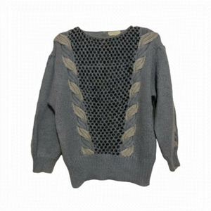 Vintage 80s Grey Balloon Sleeve Sweater Sparkly Metallic Textured Knit L